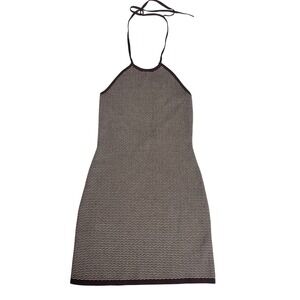 Abercrombie Fitch Knit Halter Dress BodyCon Chevron Pattern Brown White Medium
